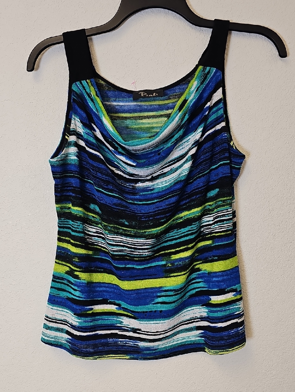 Bali Striped Cowl Neck Tank in Blue, Green, Black & White Large/XL